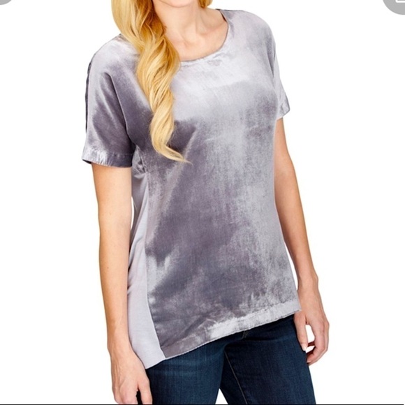 LUCKY BRAND GRAY VELVET FRONT SHEER BACK BLOUSE - Picture 1 of 3